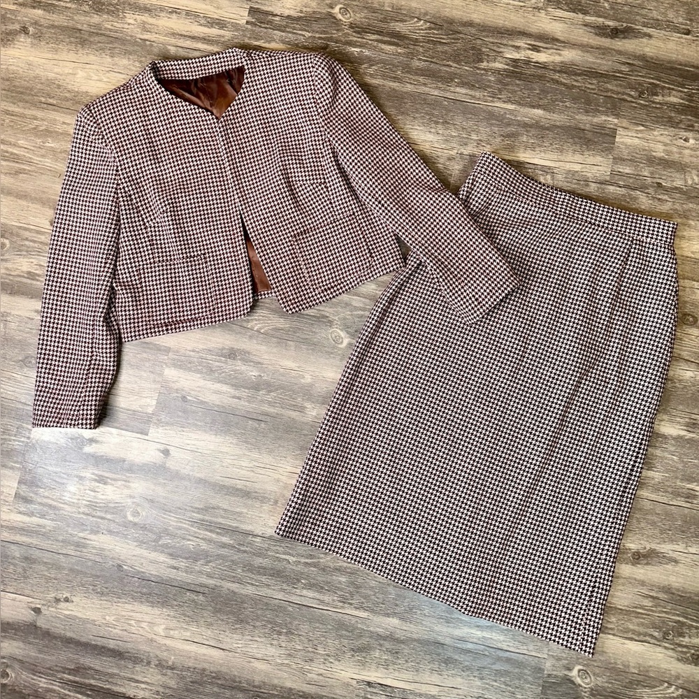 Dior Houndstooth Crop Jacket and Pencil Skirt Set - Brown Black